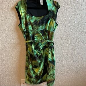 Cache Green Fitted Cocktail Dress Size 14 w/ Belt